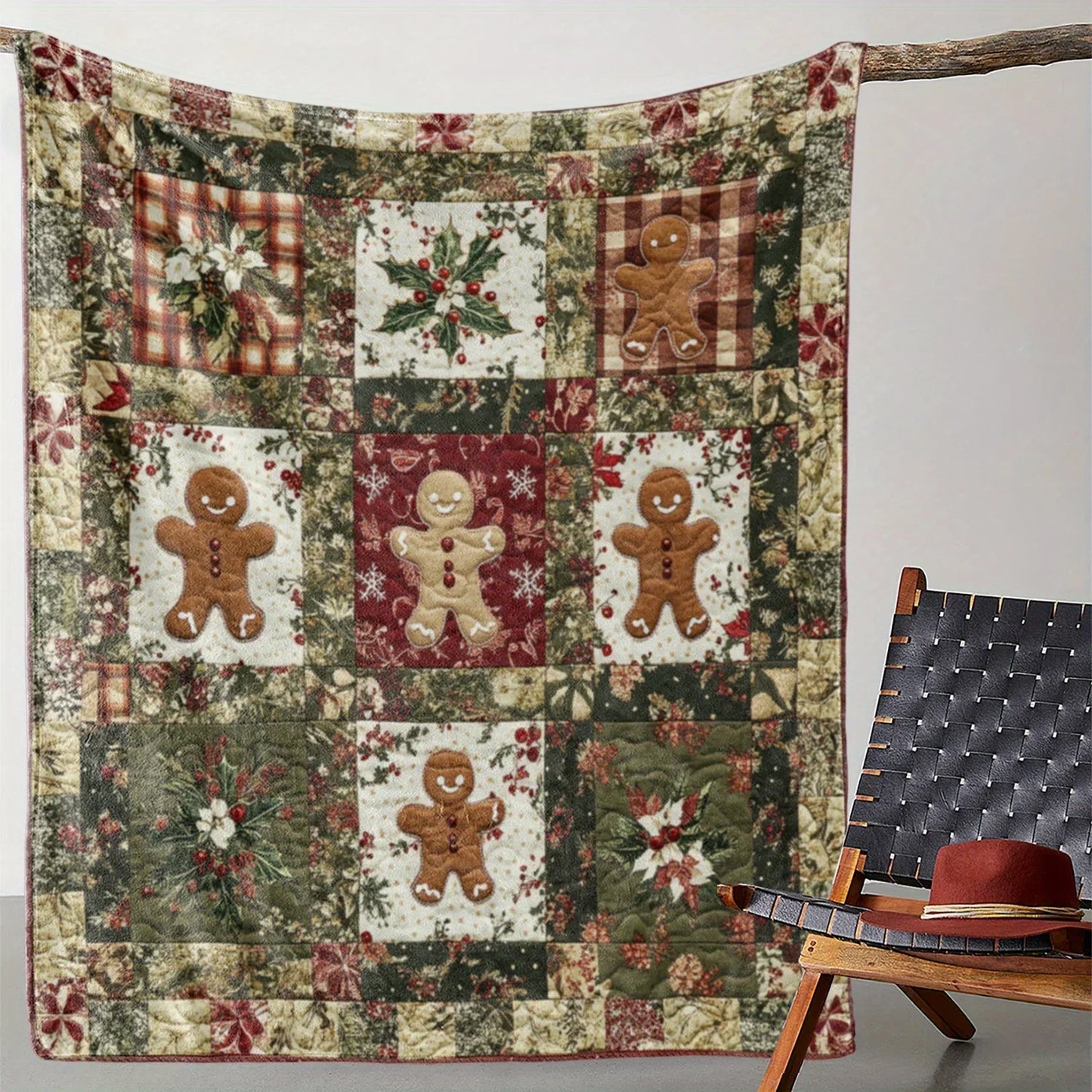 Comfortable Flannel Christmas Blanket with Checkered Snowman Ice House and Reindeer Offices and Versatile Gift for All Seasons