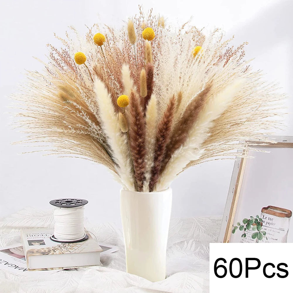 Dried Pampas for Decoration Fluffy Natural Tall Pampas Set 30-100Pcs Small Reed Dried Flowers Bouquet Boho Home Ramadan Decor