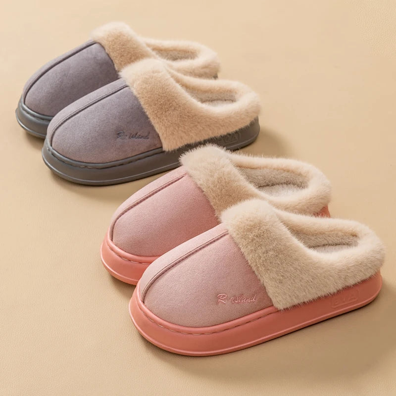 New Platform Women Plush Slippers Fashion Winter Cotton Slippers Fluffy House Slippers Soft Sole Non-slip Women Home Shoe