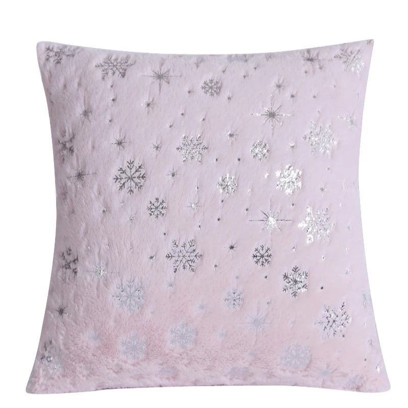 Christmas Cushion Cover 43x43cm Plush Fur Snowflake Print Cushion Covers Decorative Pillow Cover for Sofa Livingroom Home Decor