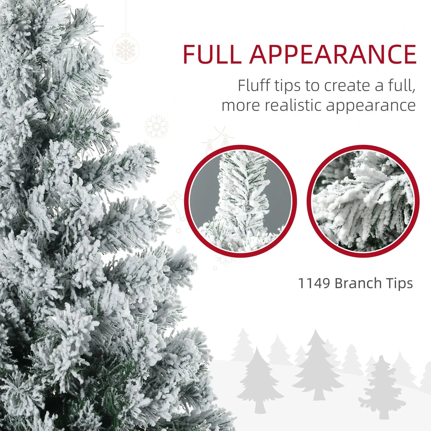 7.5ft Artificial Snow Christmas Tree with Frosted Branches LED Lights Steel Base for Festive Home Decor