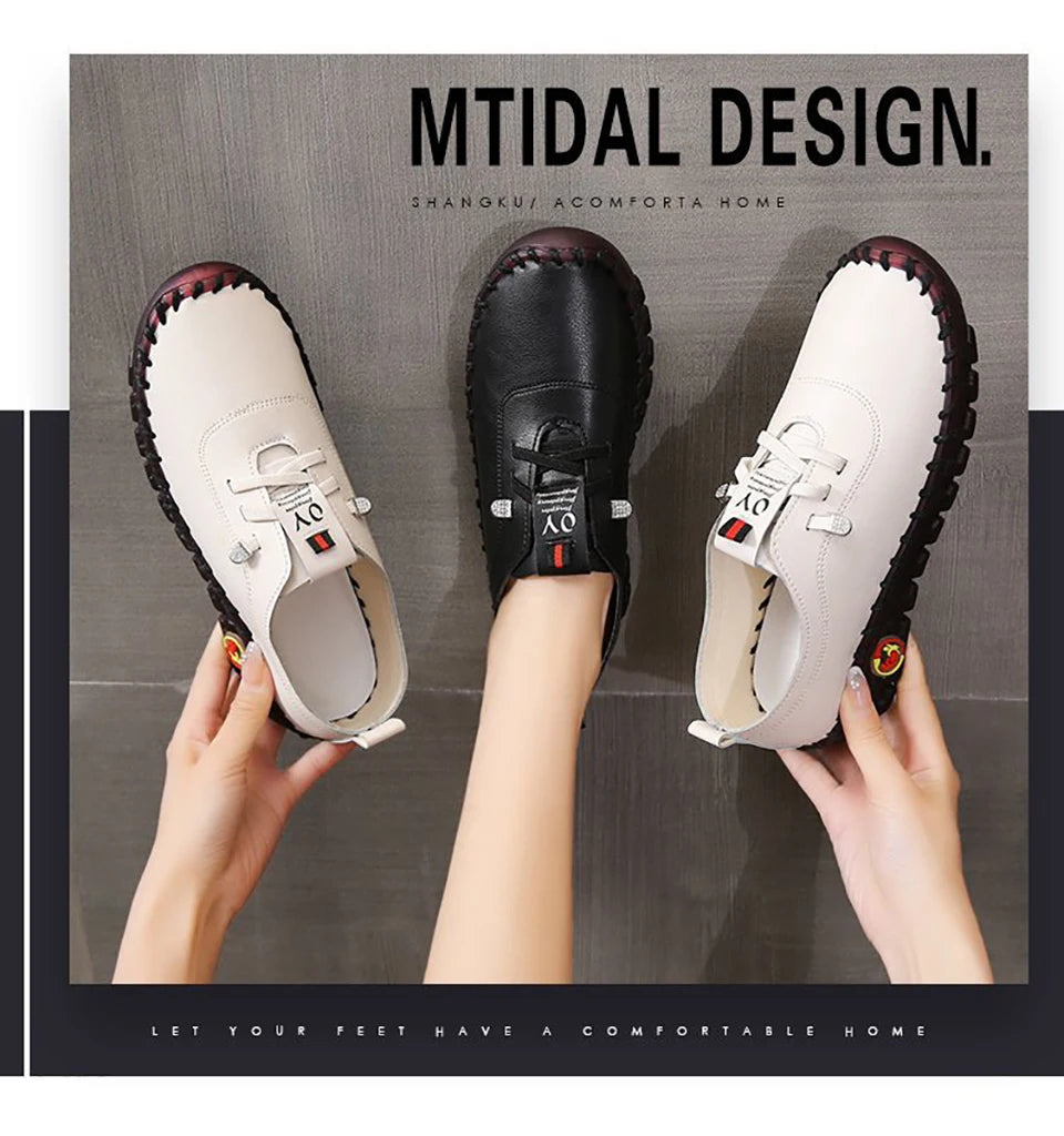 Sneakers Women Shoes Loafers Lace Up Leather Flat New Spring Casual comfortable Mom Shoe Mujer Zapatos Chaussure Femme