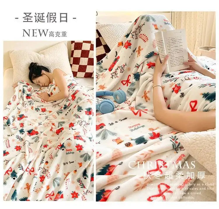 Christmas Thickened Flannel Blanket Red Coral plush Blanket Air-conditioned Blanket Gift Modern and Simple Polyester