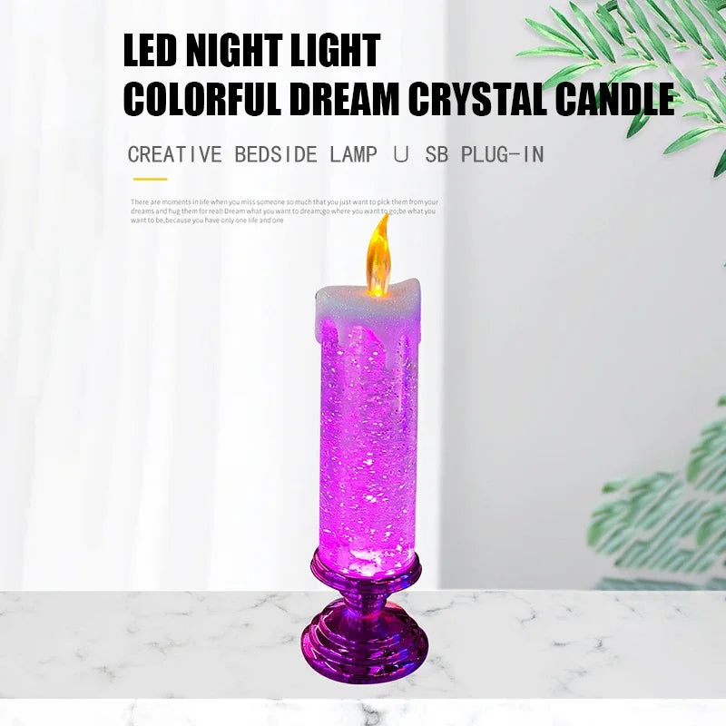 Christmas LED Candle Light Decorative Craft Night Lights Swirling Glitter Colorful Fantasy Crystal Night Lights Xmas Party Home