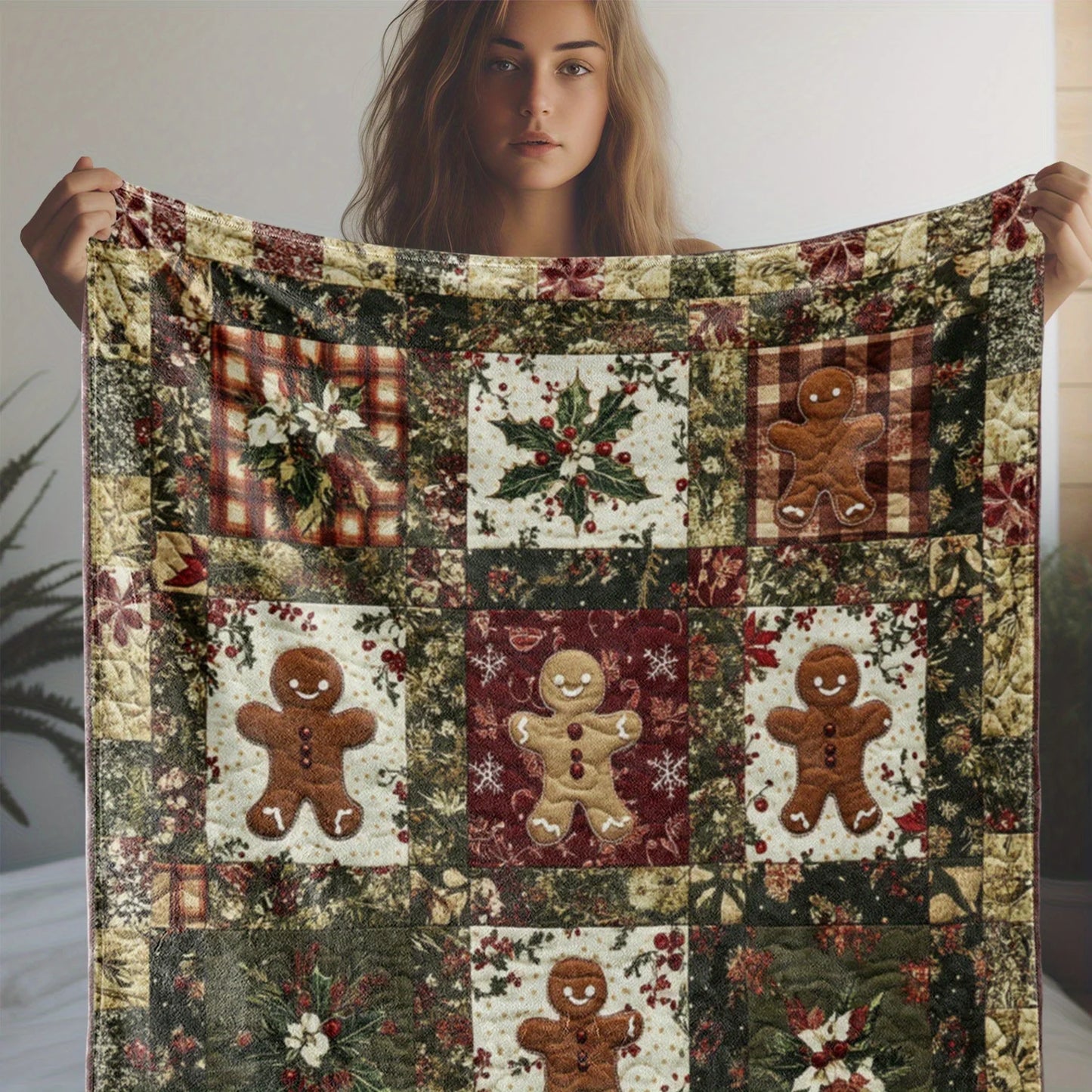 Comfortable Flannel Christmas Blanket with Checkered Snowman Ice House and Reindeer Offices and Versatile Gift for All Seasons