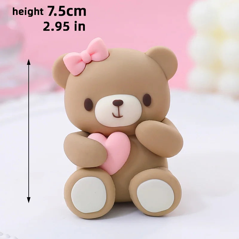 Valentine's Day Cake Toppers Pink Heart Shape Love Balloon Cake Decorations Valentine Bear Wedding Girls Birthday Party Supplies