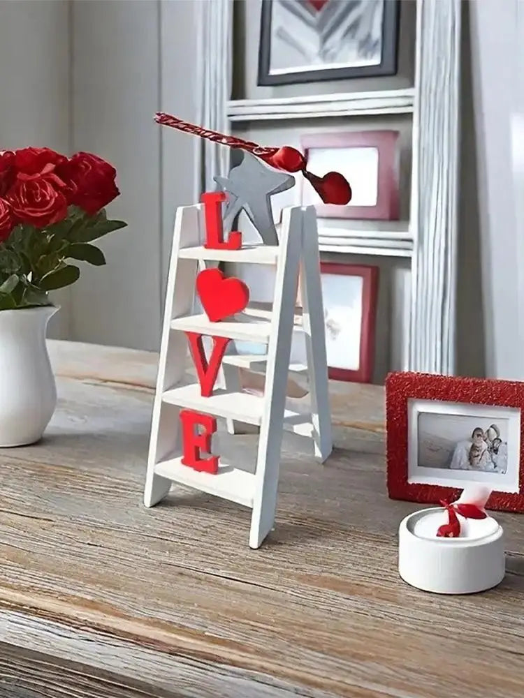 2025 New Valentine Wooden Ladder Love Valentine's Day Decor Ladder Acrylic Love Ladder Valentine Ladder Tabletop Decoration