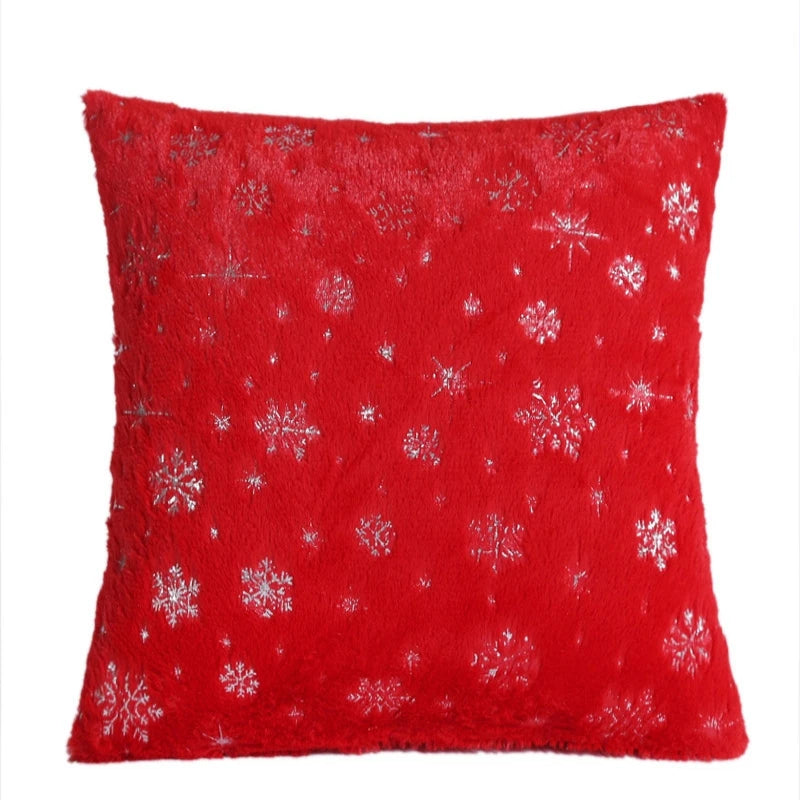 Christmas Cushion Cover 43x43cm Plush Fur Snowflake Print Cushion Covers Decorative Pillow Cover for Sofa Livingroom Home Decor
