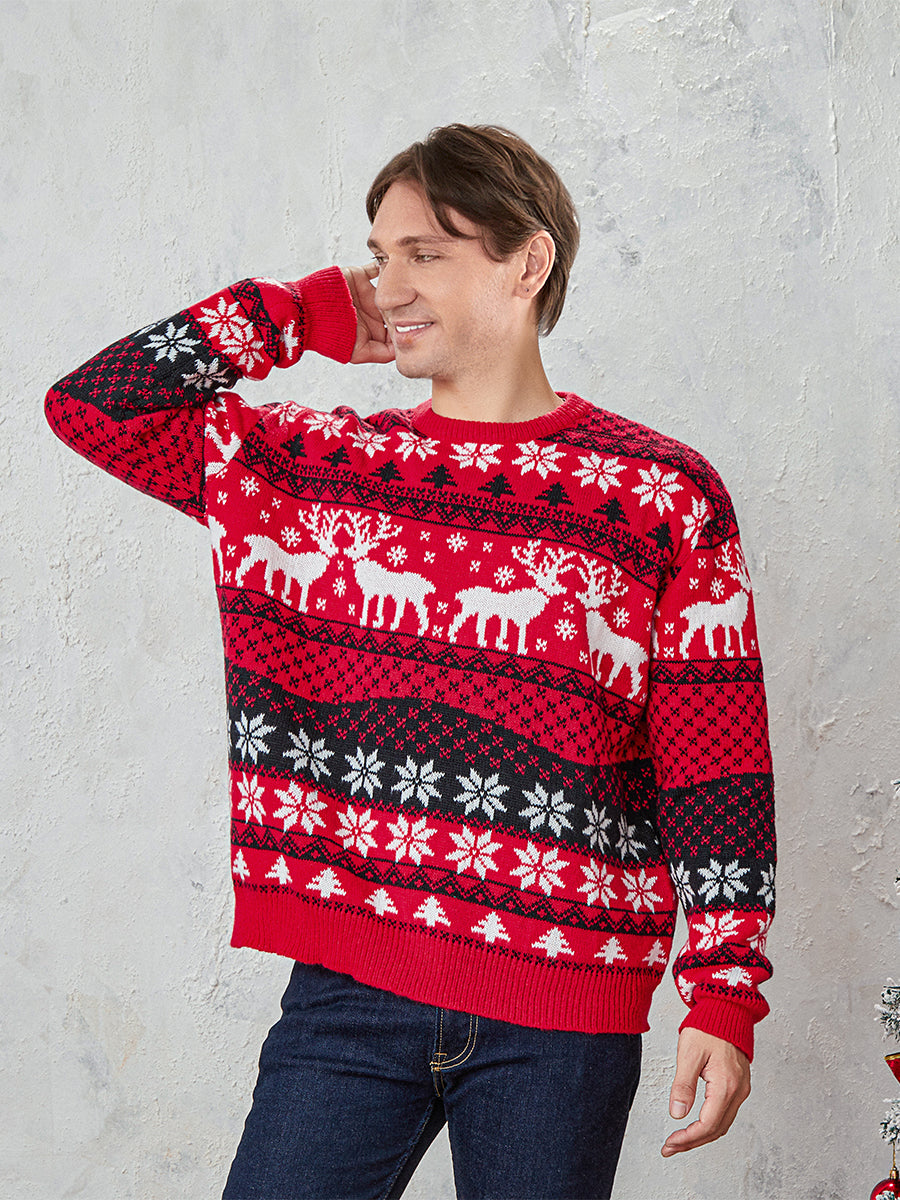 Christmas Jumpers for Women Men Couples Unisex Ugly Sweater Xmas Reindeer Printed Knitted Pullover Santa Holiday Sweatshirt Top