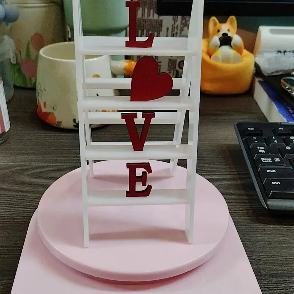 2025 New Valentine Wooden Ladder Love Valentine's Day Decor Ladder Acrylic Love Ladder Valentine Ladder Tabletop Decoration