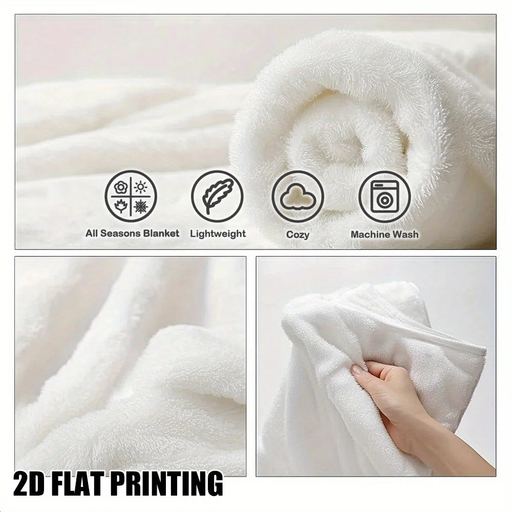 Christmas Flannel Blanket – Digital Santa/Reindeer Print, All-Season Cozy Polyester, Soft Touch, Ideal for Festive Decor & Gift