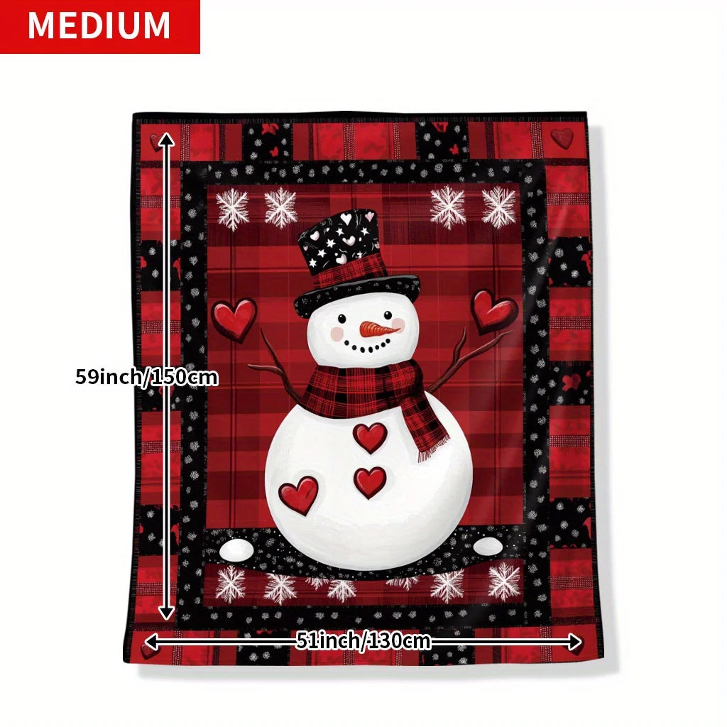 Comfortable Flannel Christmas Blanket with Checkered Snowman Ice House and Reindeer Offices and Versatile Gift for All Seasons