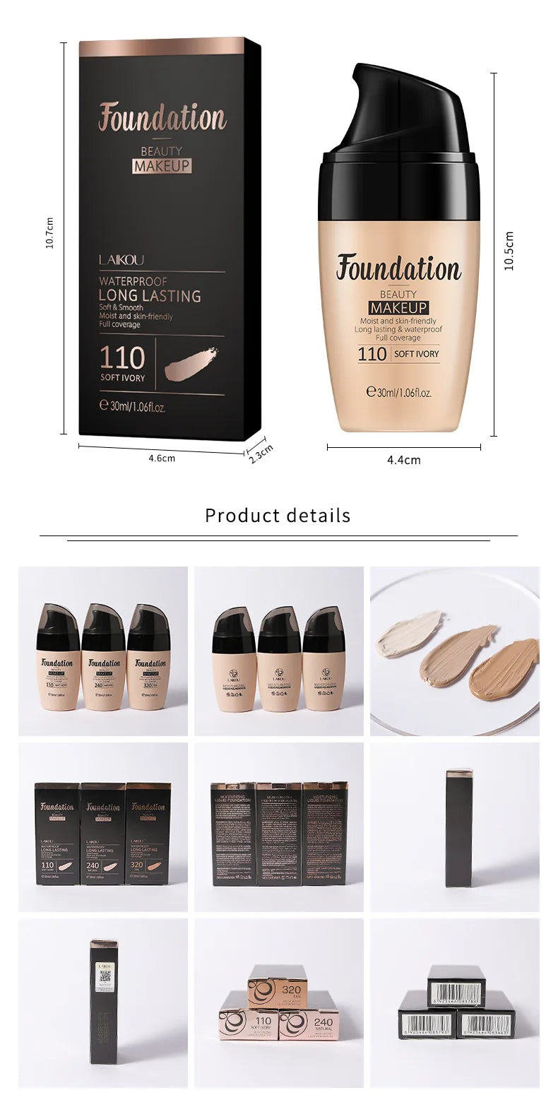 30ml Liquid Foundation Waterproof Makeup High Coverage Concealer Long-lasting Cover Dark Circle Brighten Matte BB Cream Cosmetic