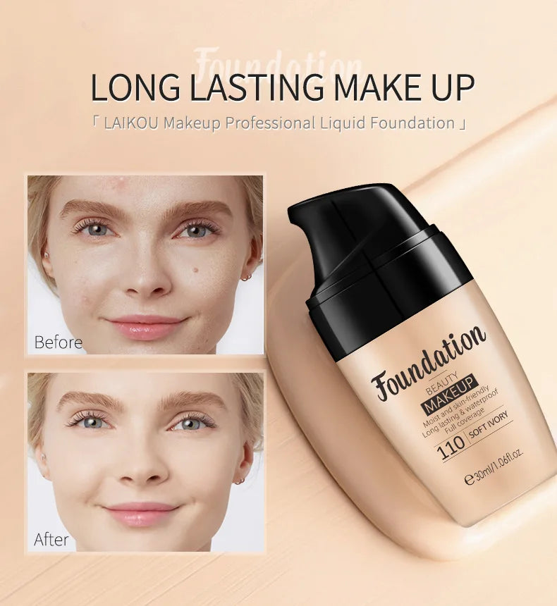 30ml Liquid Foundation Waterproof Makeup High Coverage Concealer Long-lasting Cover Dark Circle Brighten Matte BB Cream Cosmetic