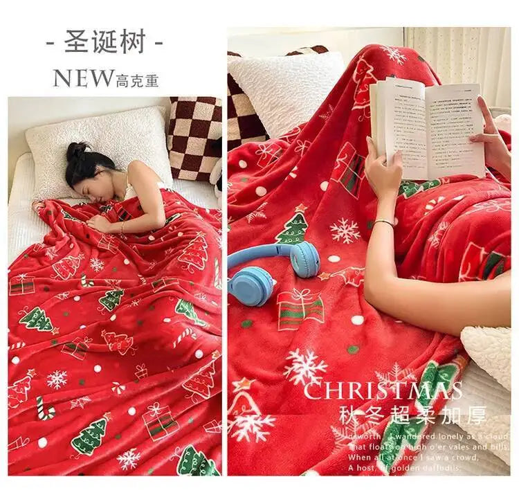 Christmas Thickened Flannel Blanket Red Coral plush Blanket Air-conditioned Blanket Gift Modern and Simple Polyester