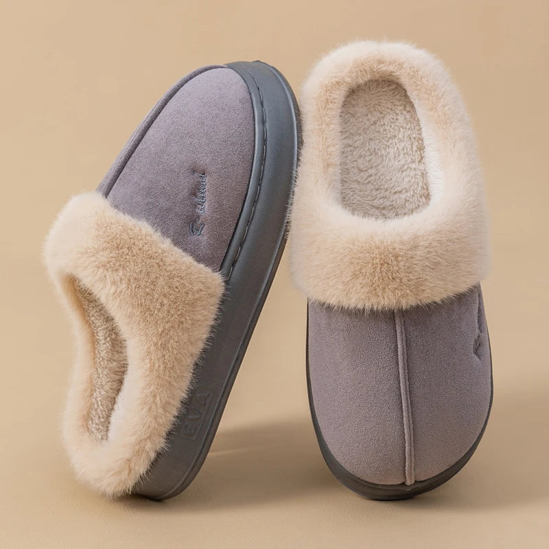New Platform Women Plush Slippers Fashion Winter Cotton Slippers Fluffy House Slippers Soft Sole Non-slip Women Home Shoe