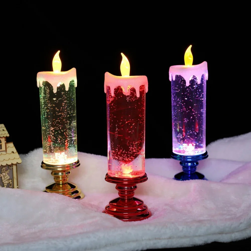Christmas LED Candle Light Decorative Craft Night Lights Swirling Glitter Colorful Fantasy Crystal Night Lights Xmas Party Home
