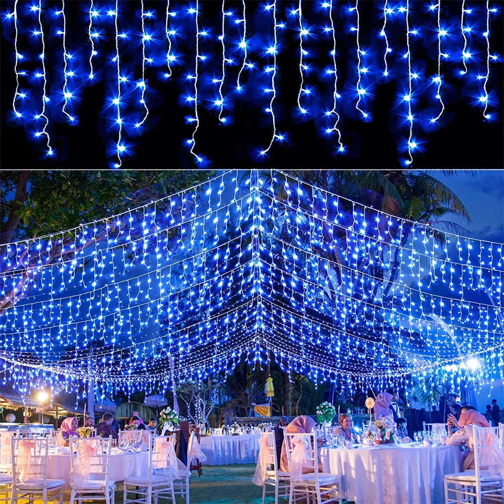 Christmas Lights Outdoor Decoration 4m Droop 0.4-0.6m Led Curtain Icicle String Lights Garden Xmas Party Decorative Lights