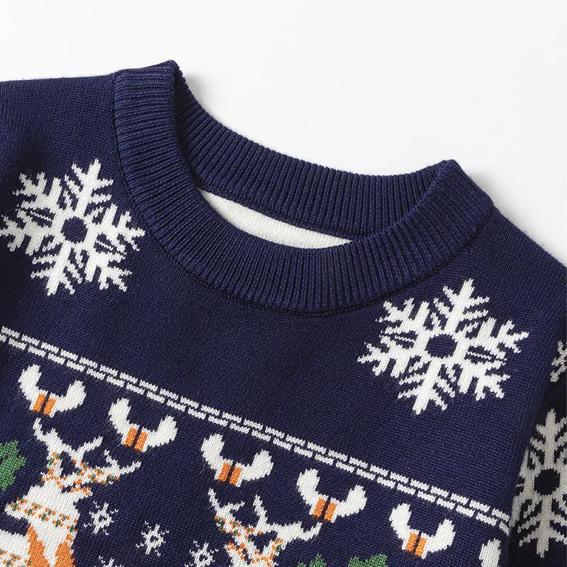 Christmas Knit Sweater Winter Kids Cartoon Print Pullover Autumn Boys Girls Cotton Warm Knitwear 2-6 Years