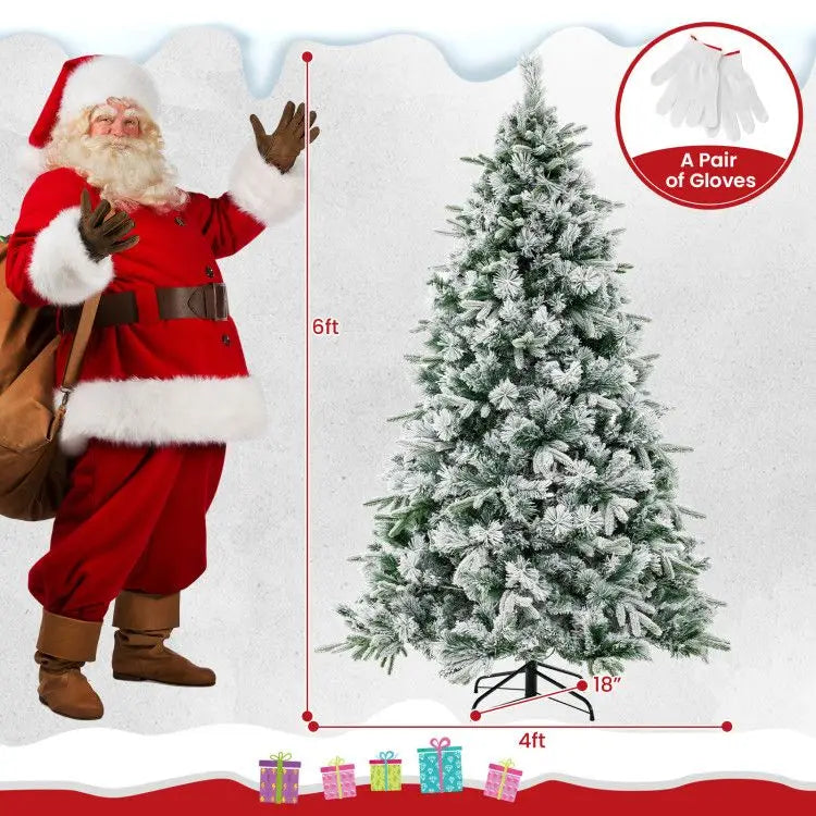 250 Warm White LED Lights and 752 Mixed Branch Tips Flocked Christmas Tree with Dazzling Display