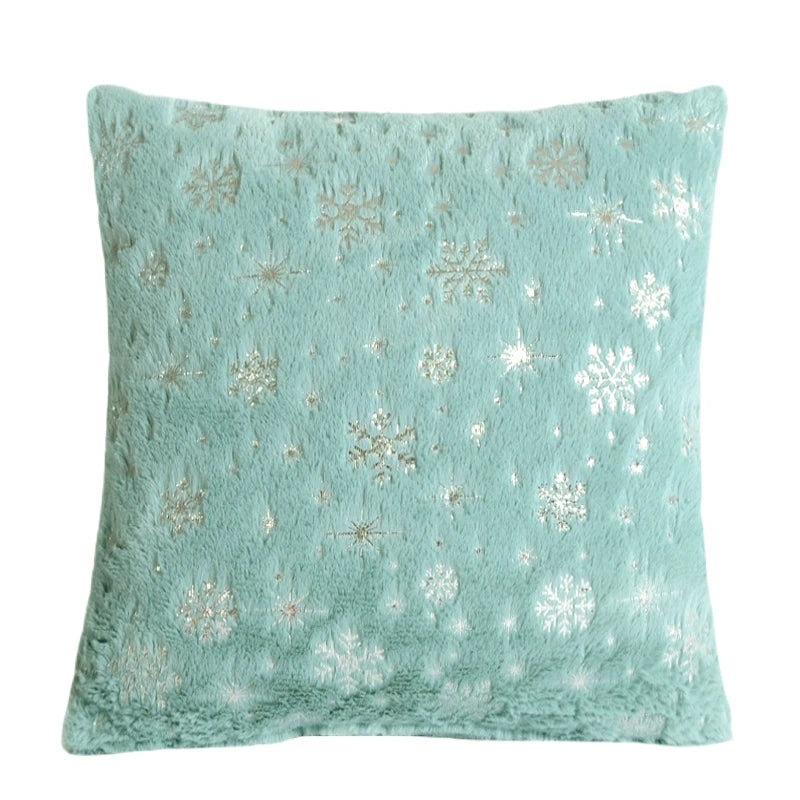 Christmas Cushion Cover 43x43cm Plush Fur Snowflake Print Cushion Covers Decorative Pillow Cover for Sofa Livingroom Home Decor