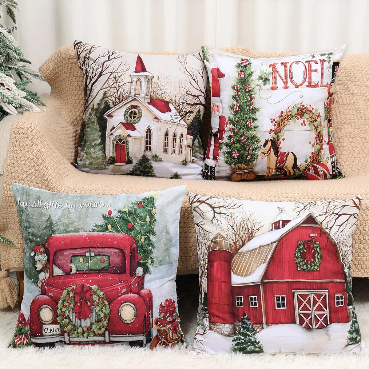 Christmas Cushion Cover Merry Christmas Decorations for Home 2025 Navidad Natal Xmas Ornament Sofa Pillowcase New Year Gift 2026