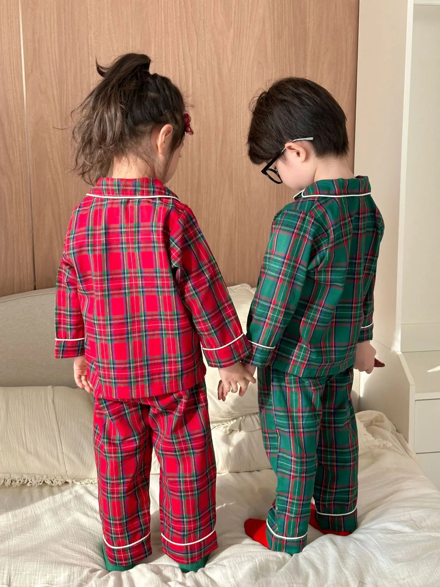 Christmas Children's Pajamas Boys Pure Cotton Plaid New Spring and Autumn Girls Long-sleeved Suit Baby Loungewear