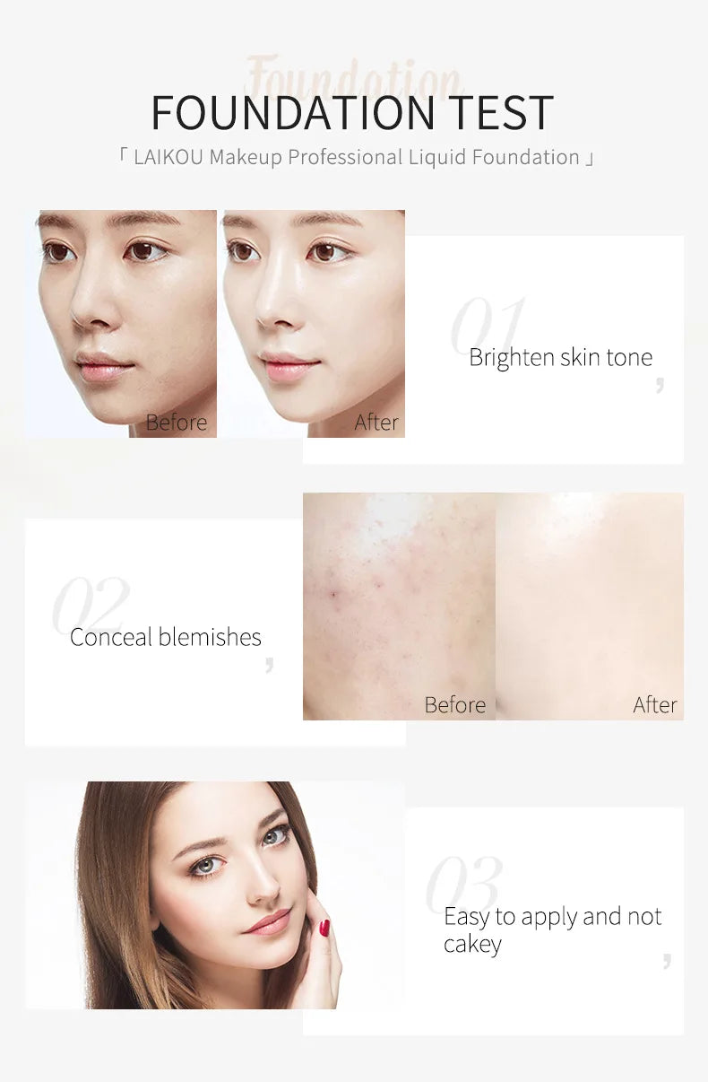 30ml Liquid Foundation Waterproof Makeup High Coverage Concealer Long-lasting Cover Dark Circle Brighten Matte BB Cream Cosmetic