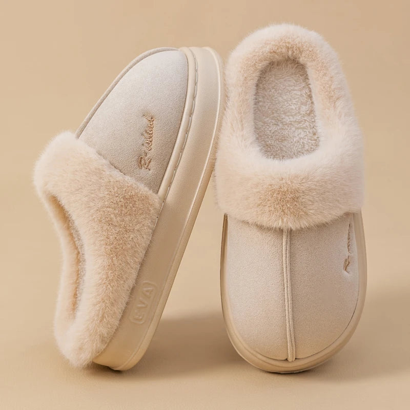 New Platform Women Plush Slippers Fashion Winter Cotton Slippers Fluffy House Slippers Soft Sole Non-slip Women Home Shoe