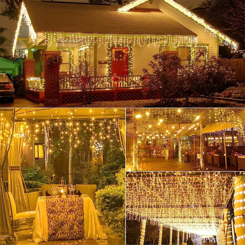 2025 Christmas Lights Street Garland Led Icicle Curtain Lights White Flash Outdoor Festoon Fairy Light Wedding New Year Decor
