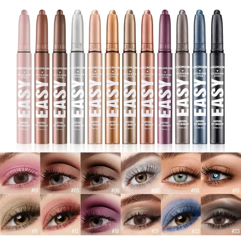 Smoky Dark Black Eyeshadow Pencil Stick Waterproof Pearlescent Matte Metallic Glitter Eye Shadow Highlighter Pen Make Up Tool