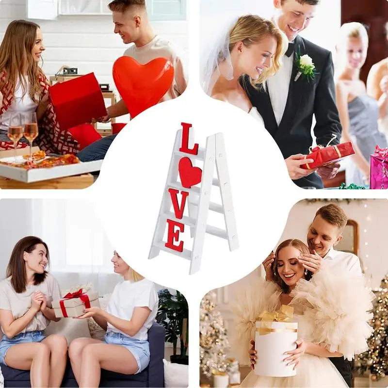 2025 New Valentine Wooden Ladder Love Valentine's Day Decor Ladder Acrylic Love Ladder Valentine Ladder Tabletop Decoration