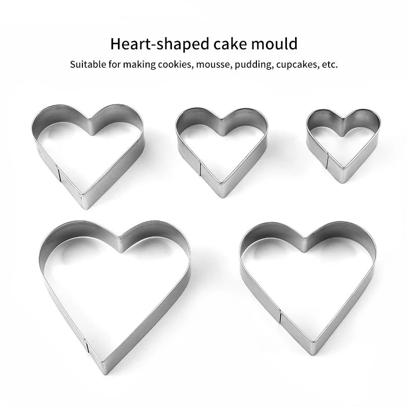 5 Piece Heart Shaped Cookie Cutter Set Valentine Cookie Cutter Stainless Steel Heart Cutter Valentine's Day Gift