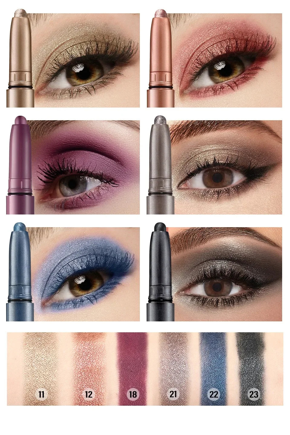 Smoky Dark Black Eyeshadow Pencil Stick Waterproof Pearlescent Matte Metallic Glitter Eye Shadow Highlighter Pen Make Up Tool