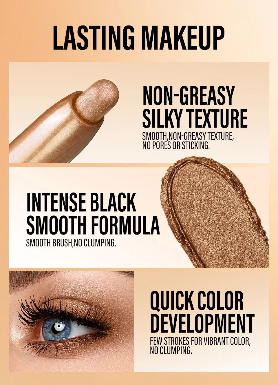 Smoky Dark Black Eyeshadow Pencil Stick Waterproof Pearlescent Matte Metallic Glitter Eye Shadow Highlighter Pen Make Up Tool