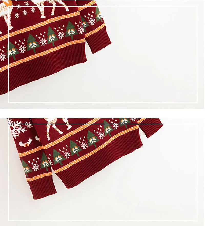 Christmas Knit Sweater Winter Kids Cartoon Print Pullover Autumn Boys Girls Cotton Warm Knitwear 2-6 Years