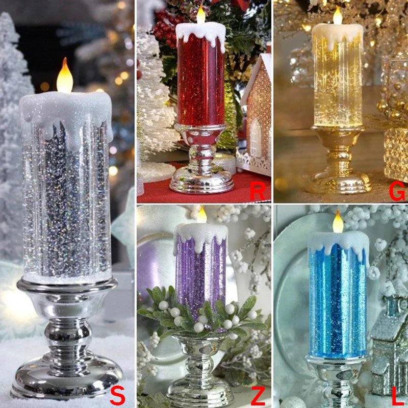 Christmas LED Candle Light Decorative Craft Night Lights Swirling Glitter Colorful Fantasy Crystal Night Lights Xmas Party Home