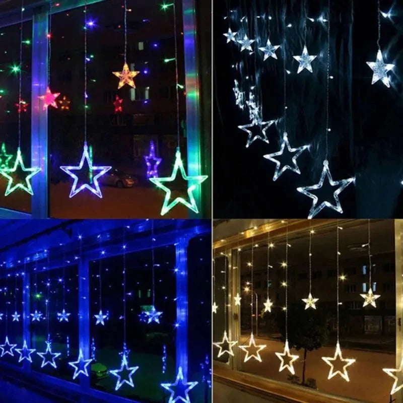 Christmas Lights AC 220V EU Plug Romantic Fairy Star LED Curtain String Lighting For Holiday Wedding Garland Party Decoration