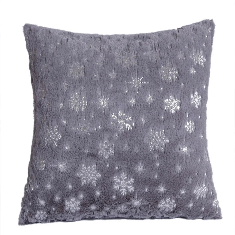 Christmas Cushion Cover 43x43cm Plush Fur Snowflake Print Cushion Covers Decorative Pillow Cover for Sofa Livingroom Home Decor