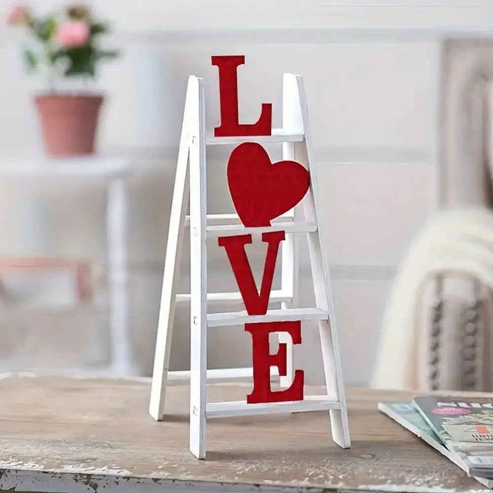 2025 New Valentine Wooden Ladder Love Valentine's Day Decor Ladder Acrylic Love Ladder Valentine Ladder Tabletop Decoration